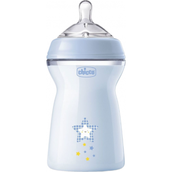 Бутылочка пластиковая CHICCO NATURAL FEELING 330 мл, 6м+ голубая