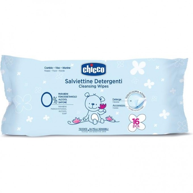 Очищающие салфетки CHICCO, 16 шт, Голубой 00009163200000 Очищающие салфетки CHICCO, 16 шт, Голубой 00009163200000