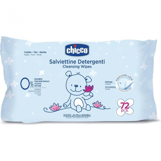 Очищающие салфетки CHICCO, 72 шт (без клапана), Голубой 00009163100000 Очищающие салфетки CHICCO, 72 шт (без клапана), Голубой 00009163100000