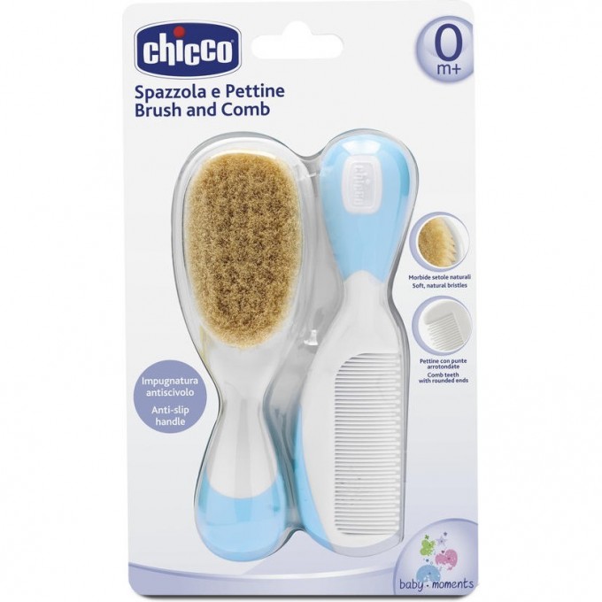 Расческа и щетка натуральная CHICCO, Голубой 00006569200000 Расческа и щетка натуральная CHICCO, Голубой 00006569200000