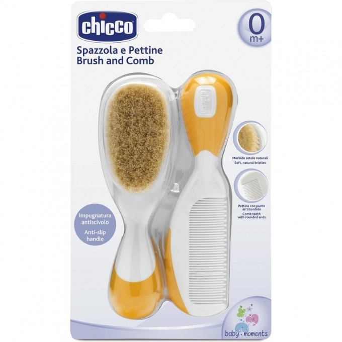 Расческа и щетка натуральная CHICCO оранжевый 00006569000000 Расческа и щетка натуральная CHICCO оранжевый 00006569000000
