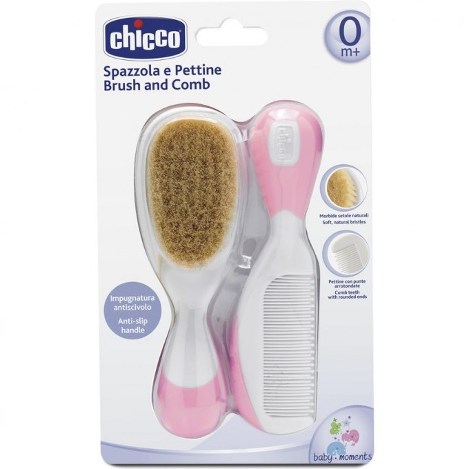 Расческа и щетка натуральная CHICCO розовый 00006569100000 Расческа и щетка натуральная CHICCO розовый 00006569100000