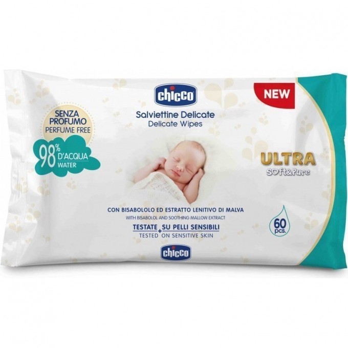 Салфетки влажные очищающие CHICCO, 60 шт без клапана, Белый 00009163610000 Салфетки влажные очищающие CHICCO, 60 шт без клапана, Белый 00009163610000