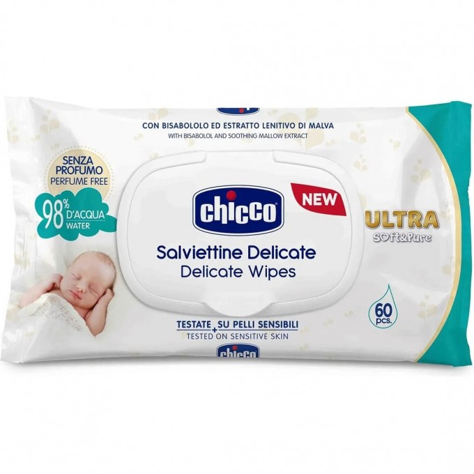 Влажные очищающие салфетки CHICCO, 60 шт (без клапана) 9163610000 Влажные очищающие салфетки CHICCO, 60 шт (без клапана) 9163610000
