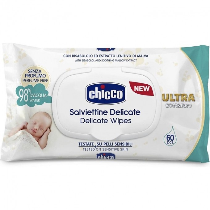 Влажные очищающие салфетки CHICCO 60 шт с клапаном 9163600000 Влажные очищающие салфетки CHICCO 60 шт с клапаном 9163600000