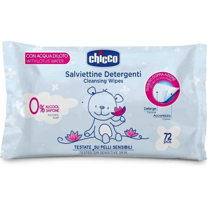 Влажные очищающие салфетки CHICCO, 72 шт (без клапана) 9163100000 Влажные очищающие салфетки CHICCO, 72 шт (без клапана) 9163100000